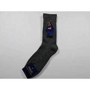 Polo Ralph Lauren Men's Polo Bear Denim USA Flag Sweater Socks Size 13-16